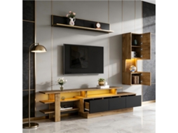 Conjunto Parede Led Rack 3 Gavetas Vitrine Preto