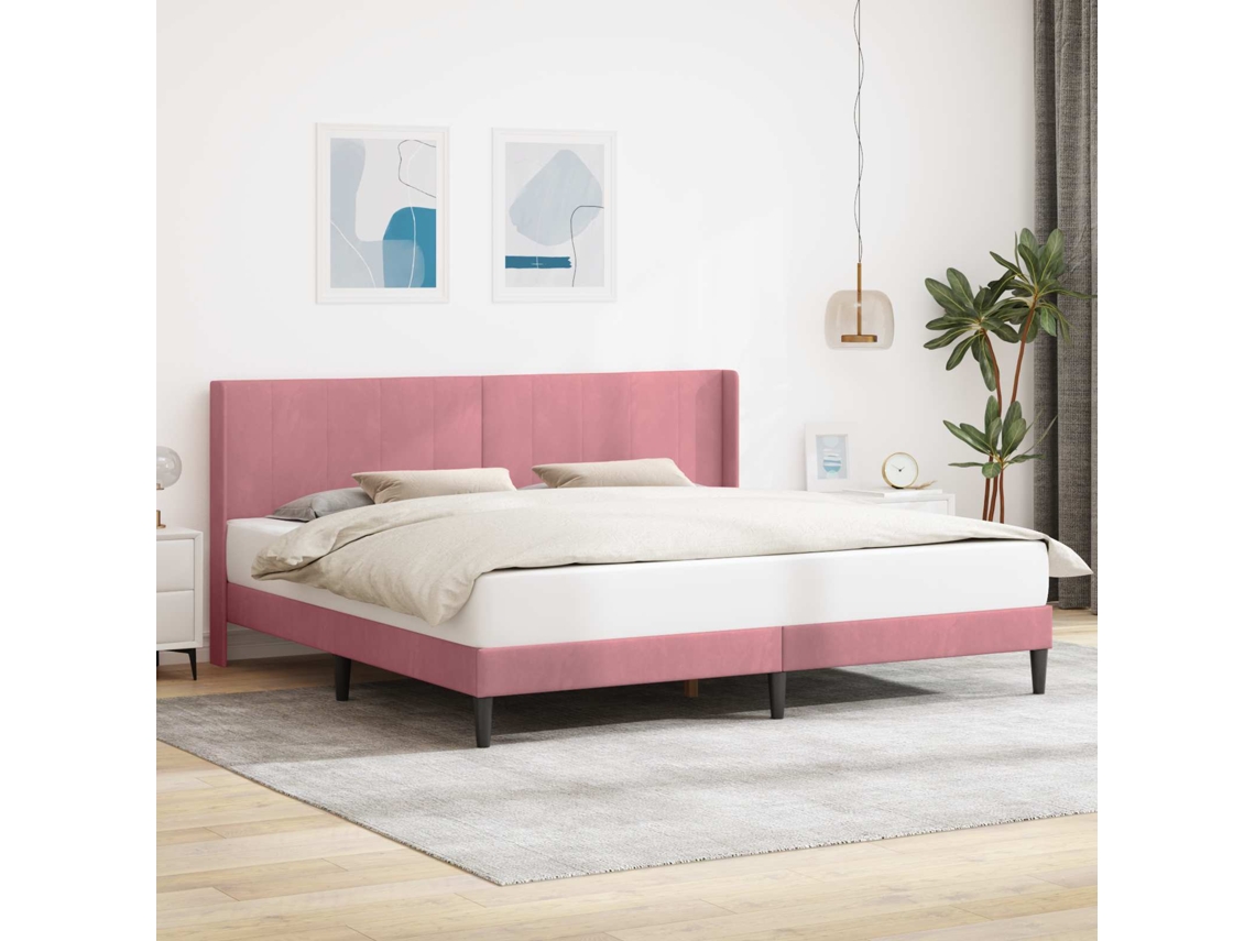 Vidaxl Estrutura da Cama com Cabeceira Rosa 180 X 200 Cm Veludo