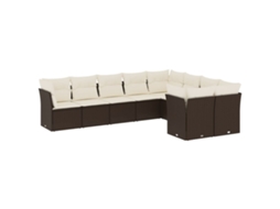 Conjunto de 9 Sofás para Jardim com Almofadões Vime Pe Marrom MAISON EXCLUSIVE