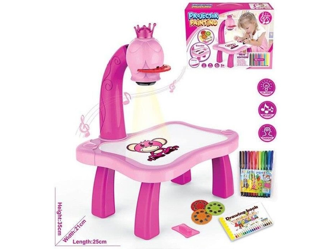 Pink1 KIT DE PINTURA com caixa Crianças Led PROJETOR Art Board desenho projetor aprendizagem - consultoria de escritório S/MARCA