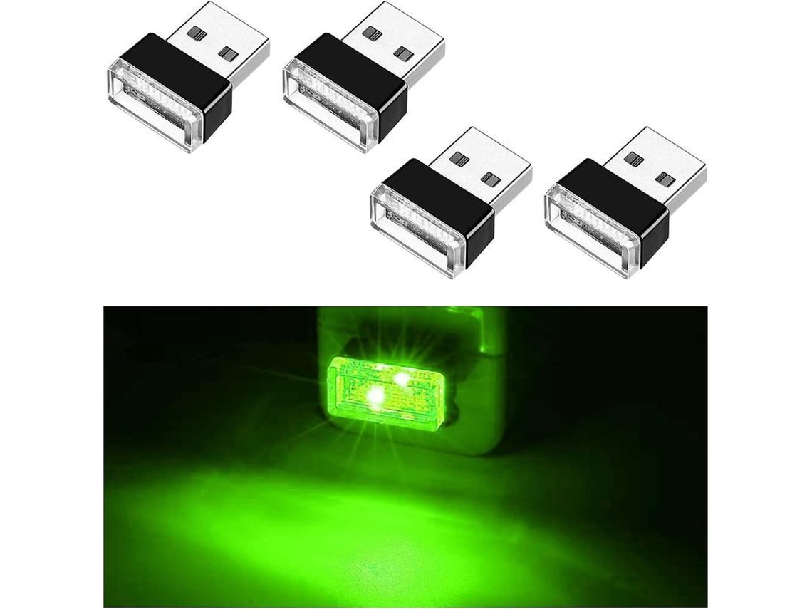 Luz De Ambiente Usb Para Carro, 4 Peças Lâmpada Led Interior Portátil, Luz Noturna Para Porta Malas E Carro Verde
