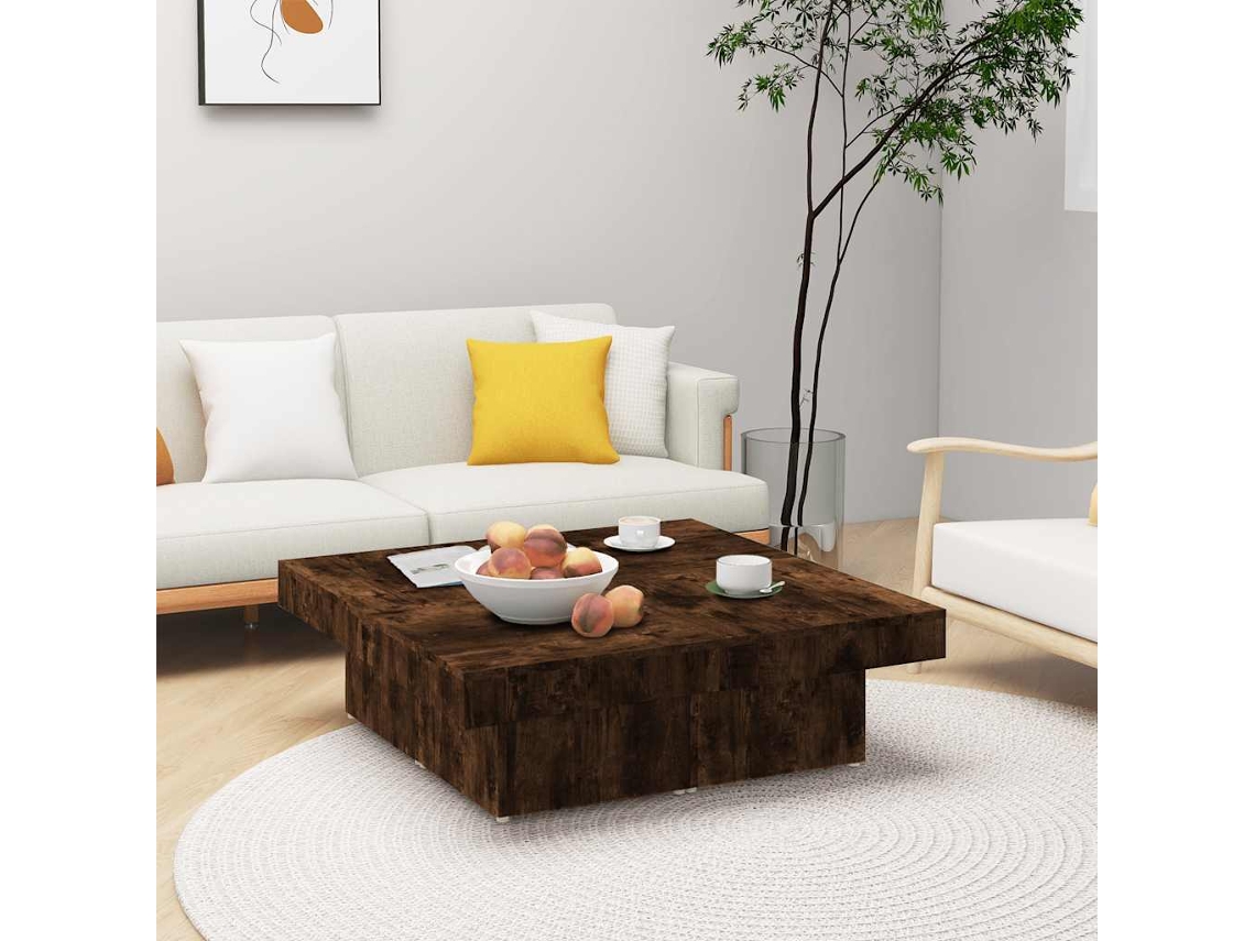 Vidaxl Mesa De Centro 90x90x28 Cm Derivados De Madeira Carvalho Fumado