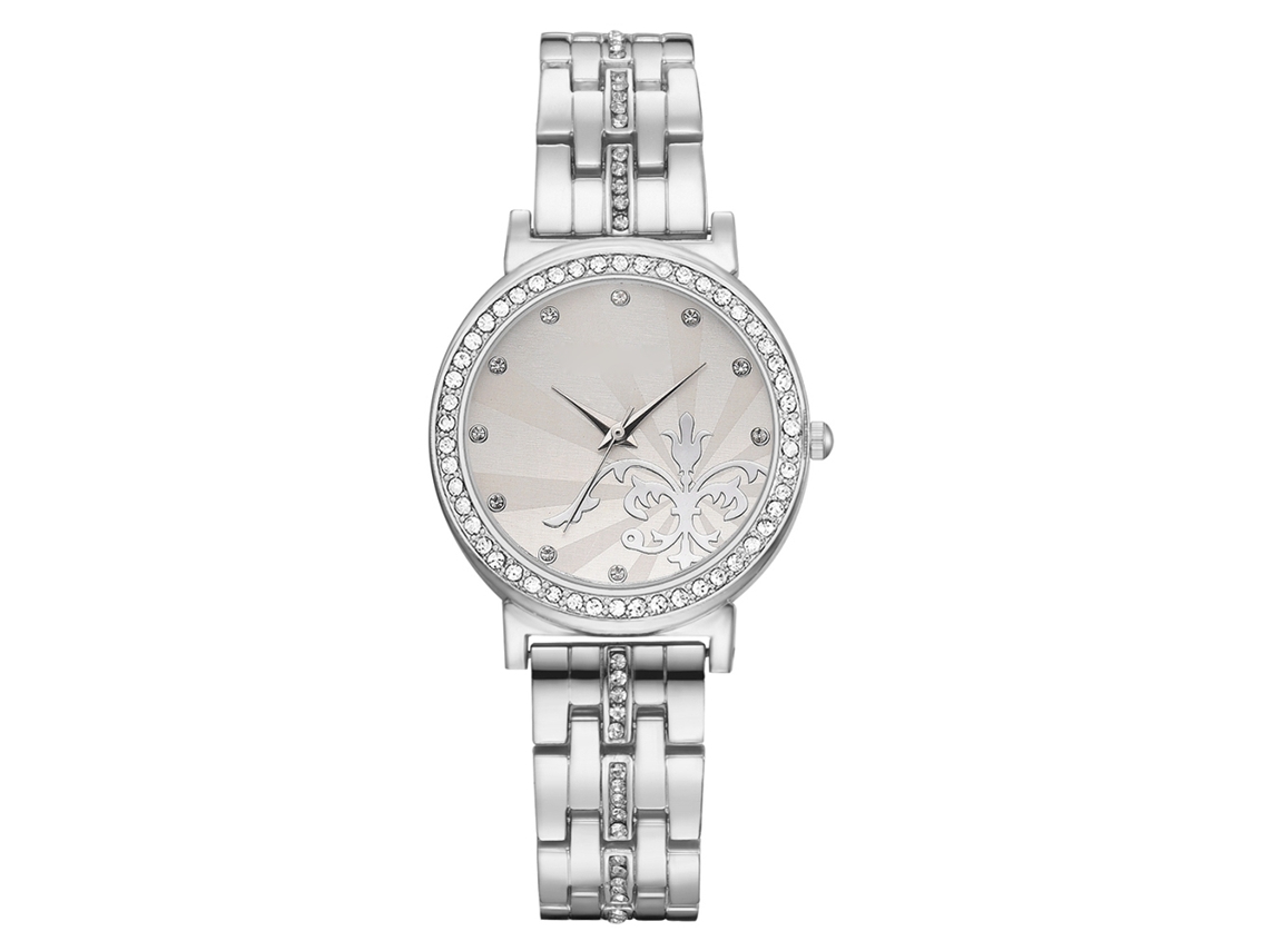 Relógio Feminino de Quartzo com Pulseira de Liga de Ligação Moda Cristal Prata