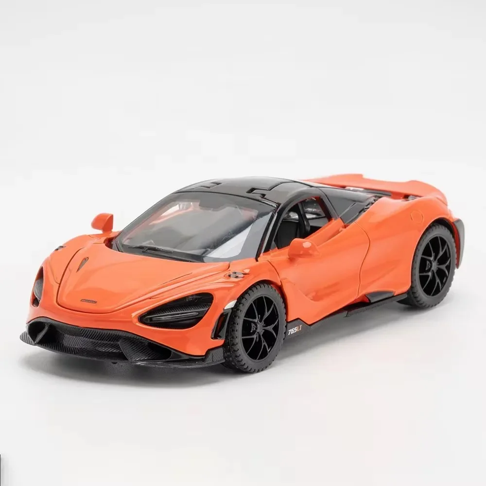(765lt Laranja) Escala 1:32 - Modelo De Carro - Liga Metálica Fundida - Efeitos Sonoros E Luminosos