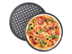 Conjunto de 2 formas redondas antiaderentes perfuradas para pizza Rebe, em aço carbono, cinza, Ø 32 cm