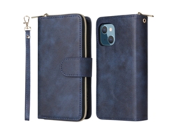 Capa Inch Para Iphone 13 Mini Pele Sintética Anti-choque Magnética Com Porta-cartões Azul