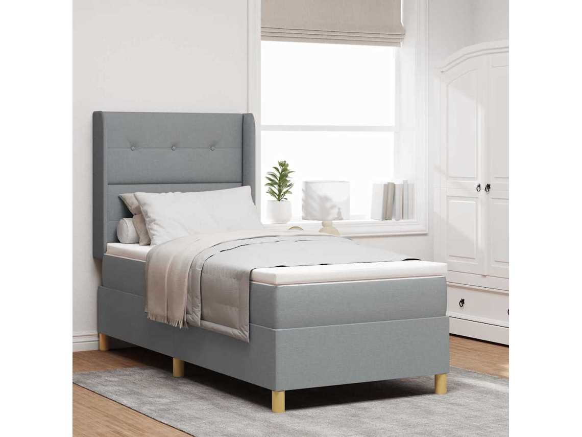Vidaxl Cama Box com Cabeceira Cinzento claro 90 X 190 Cm Tecido
