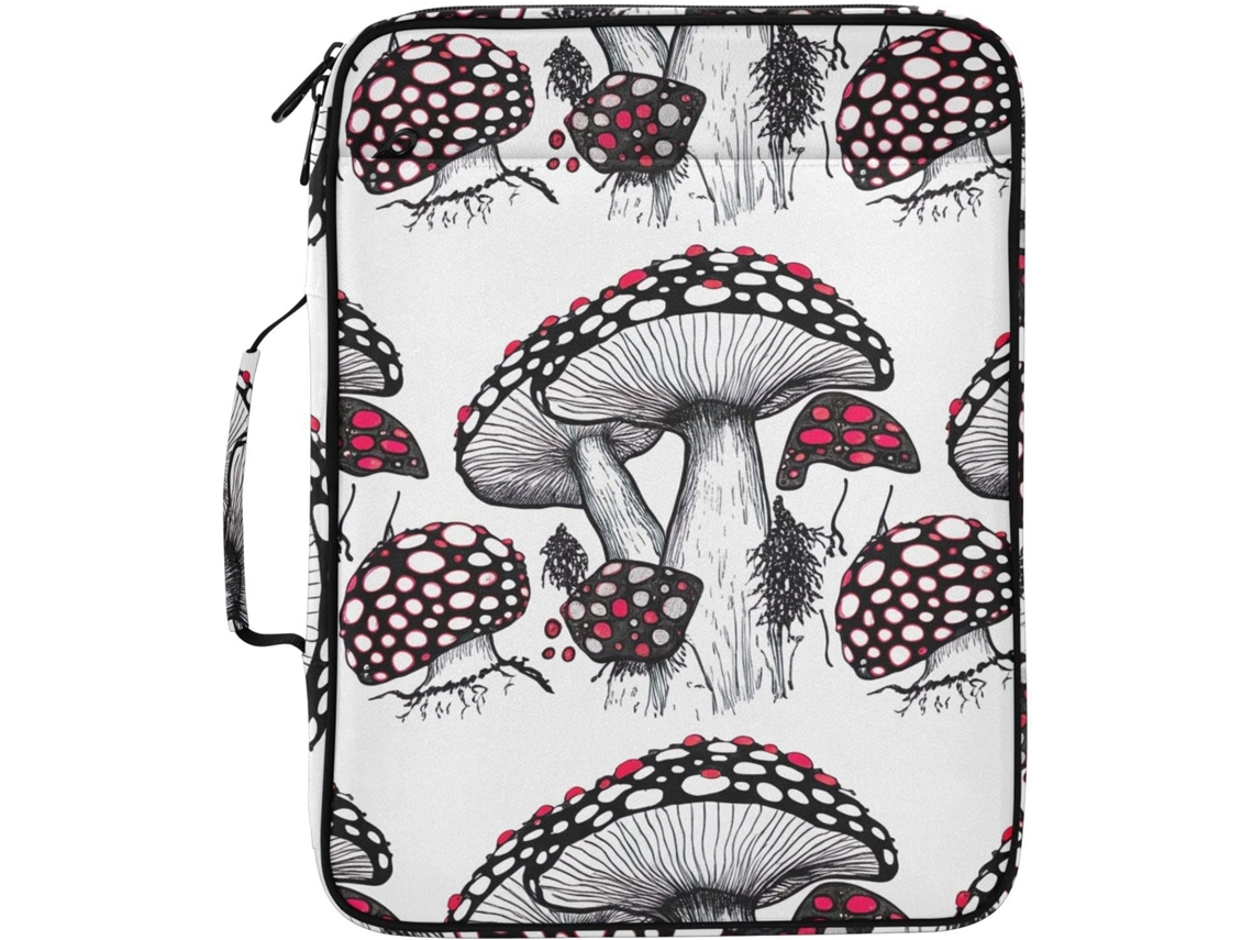 Pasta Expansível Mushroom Com Estampa De Bolinhas, Preta E Branca, 3 Argolas Com Organizador De 7 Bolsos Escola