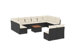 Conjunto de 13 Sofás de Jardim com Almofadões Vime Pe Preto MAISON EXCLUSIVE