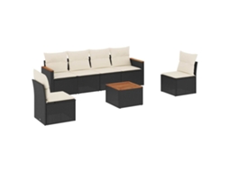 Conjunto de 7 Sofás para Jardim com Almofadões Vime Pe Preto MAISON EXCLUSIVE (7 pcs)
