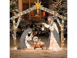 Cena De Natividade Ao Ar Livre Iluminada, Decoração De Jardim Para Natal E Páscoa, Conjunto Sagrado Com Luzes
