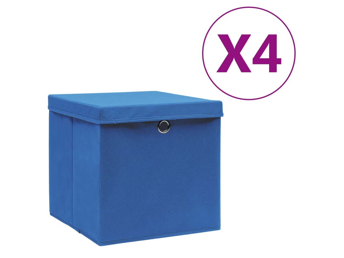 Vidaxl Caixas De Arrumação Com Tampas 4 Pcs 28x28x28 Cm Azul