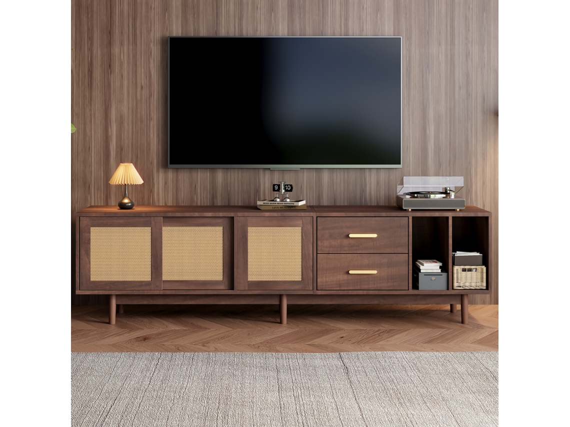 Armário Tv Marrom 190x40x52cm, Vime, 6 Pernas, 75''.-zz