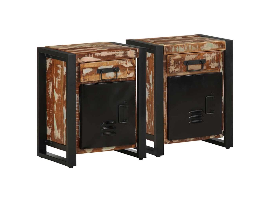 Vidaxl Mesas De Cabeceira 2 Pcs Madeira Maciça Áspera Multicor Manga