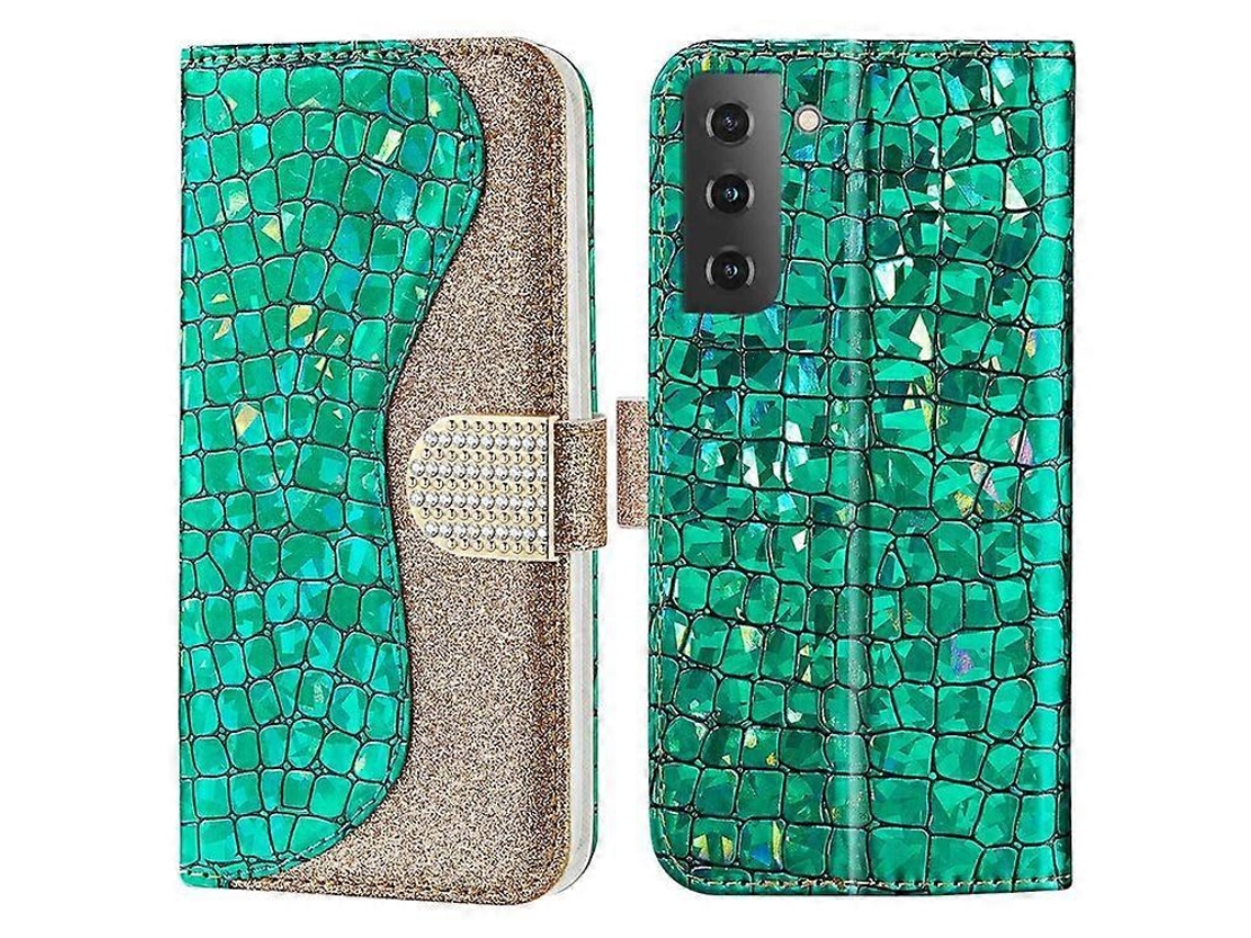 Capa De Couro Pu Com Textura De Crocodilo, À Prova De Choque, Com Glitter Brilhante E Suporte Para Celular Compatível Com Samsung Galaxy S23 Plus