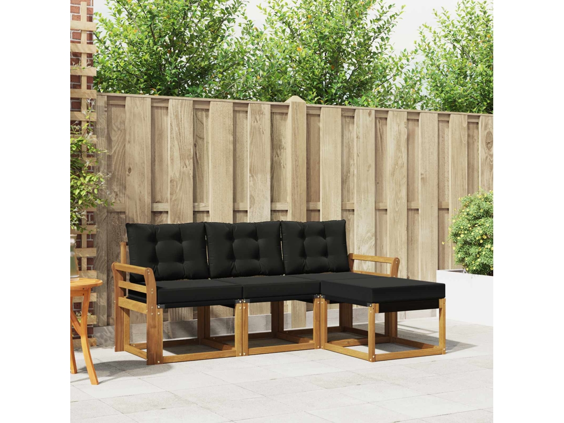 Vidaxl Conjunto De Sofás Para Exterior 4 Unid. Natural E Preto