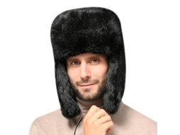 2026 gorro de Invierno Ruso de Piel de Conejo Con Aletas para Oídos, Regalo para Hombres, Estilo Aviador, Calientito Y Elegante M Negro