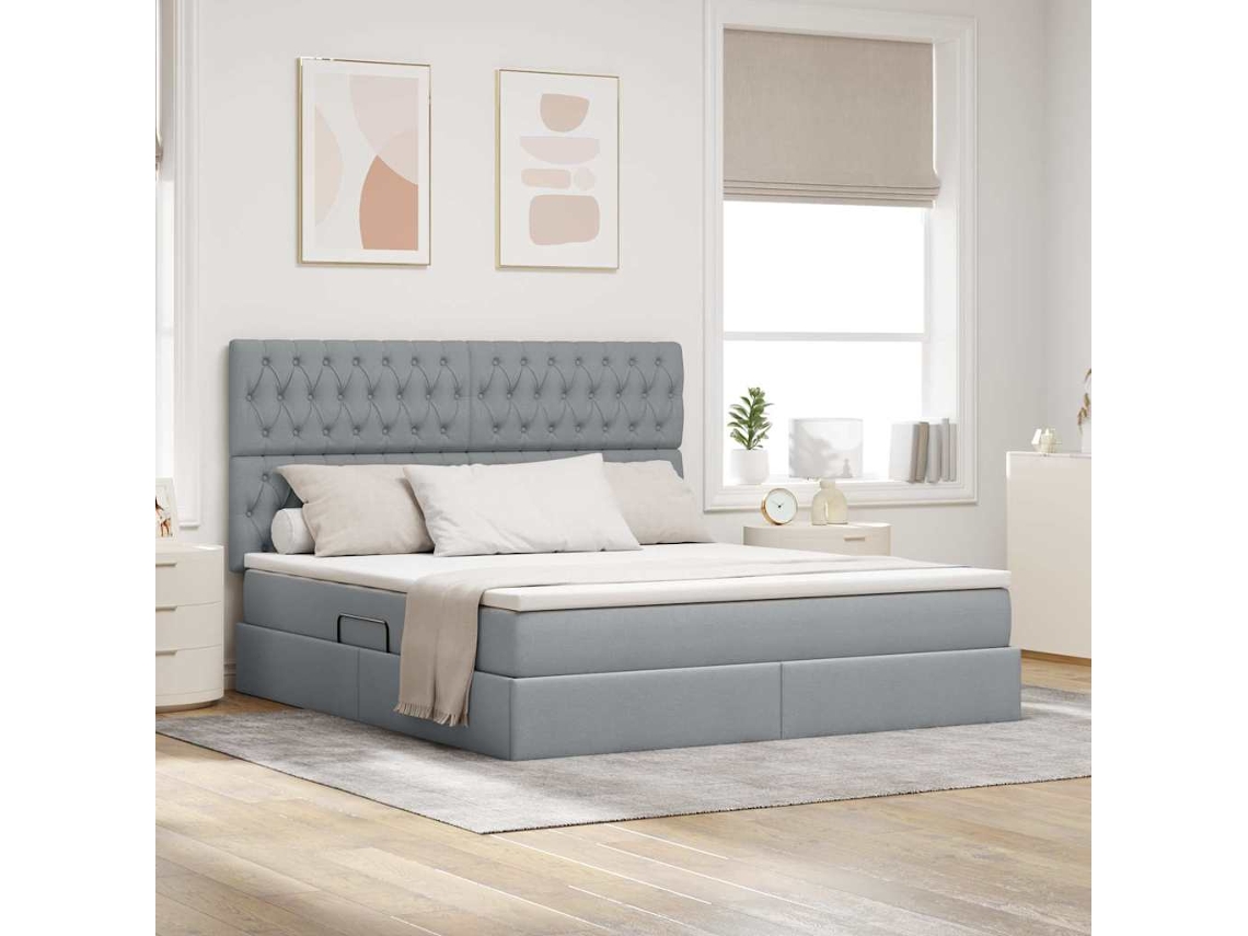 Vidaxl Cama De Armazenamento Led Com Colchão Cinzento-claro