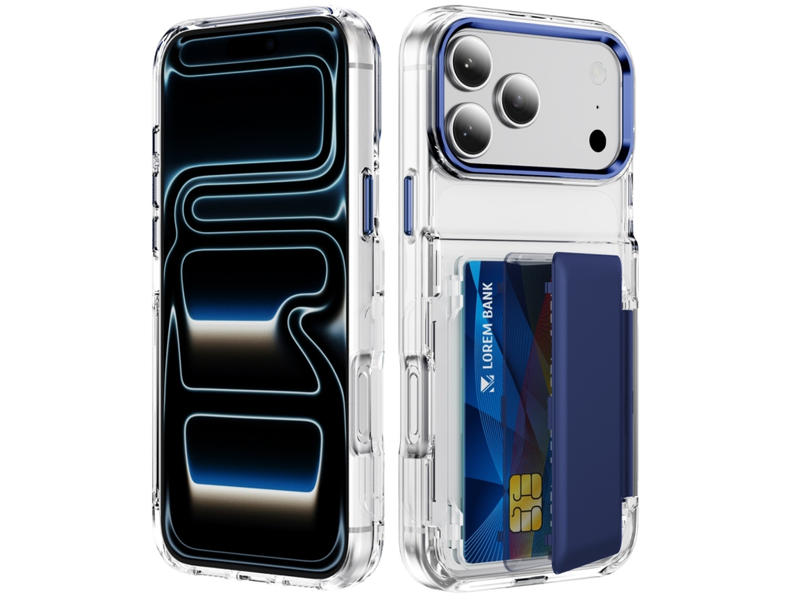 Capa Para Iphone 17 Pro Max Carteira Transparente Slot Cartão Azul Czhhmart