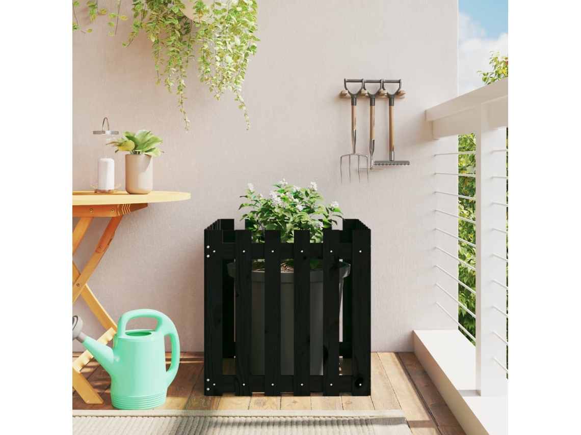 Vidaxl Vaso De Jardim C/ Design Cerca 60x60x60 Cm Pinho Maciço Preto