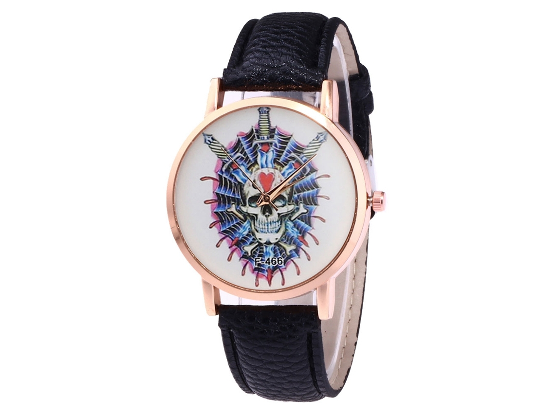 Relógio de quartzo unissex para casais com pulseira de PU e mostrador estilo punk (preto)