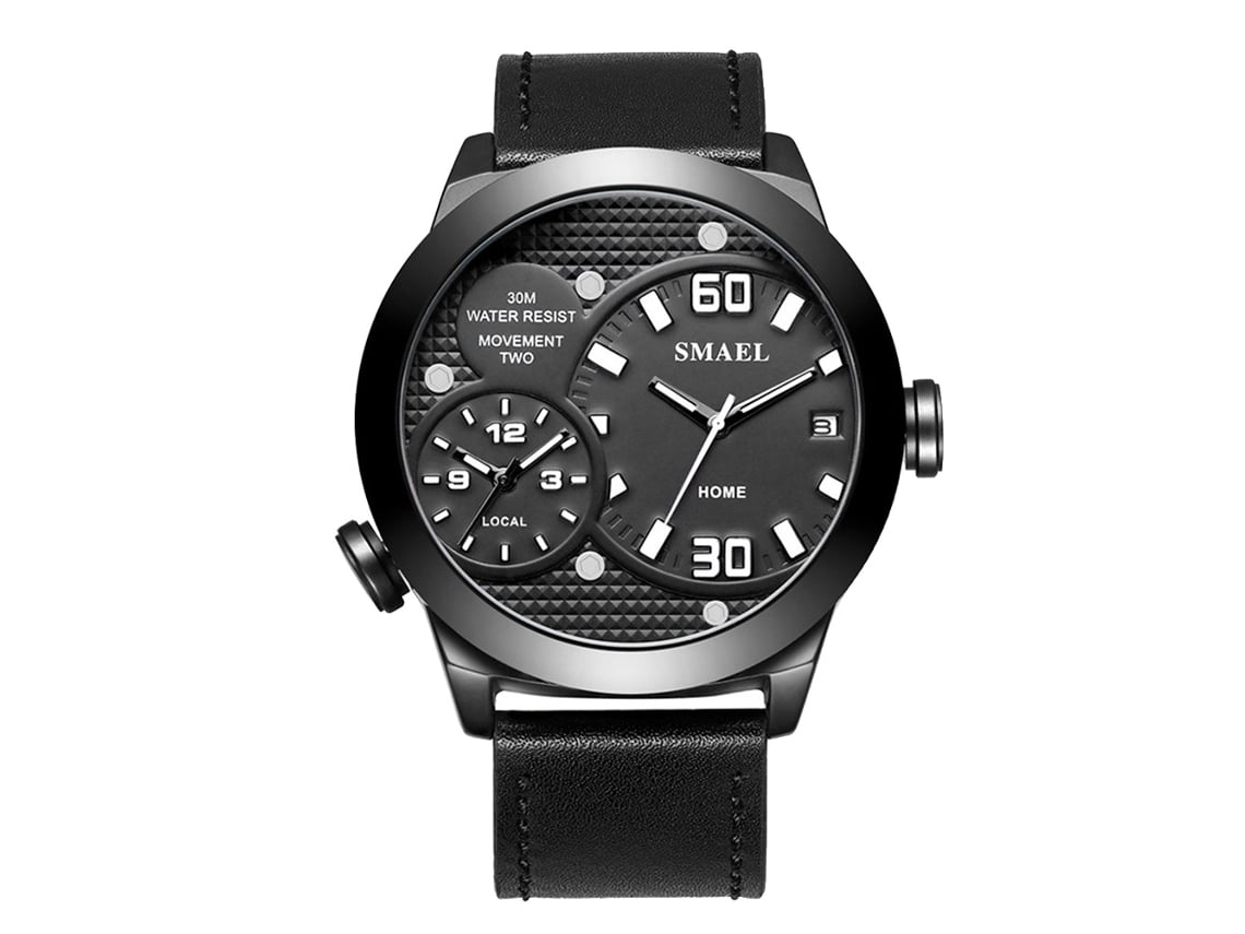 Relógio de Pulso Masculino de Couro Resistente À Água com Calendário e Movimento de Quartzo Branco
