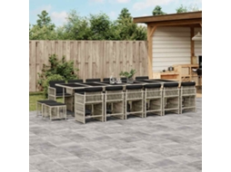 Vidaxl 17 Pcs Conj. Jantar Jardim C/ Almofadões Vime Pe Cinzento claro