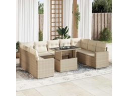 Vidaxl 10 Pcs Conjunto De Sofás P/ Jardim Com Almofadões Vime Pe Bege