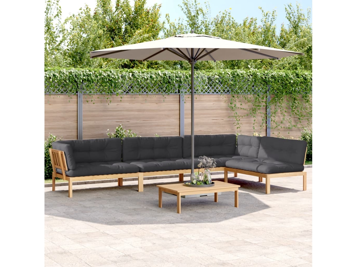 Vidaxl 5 Pcs Móveis De Paletes P/ Jardim Com Almofadões Acácia Maciça
