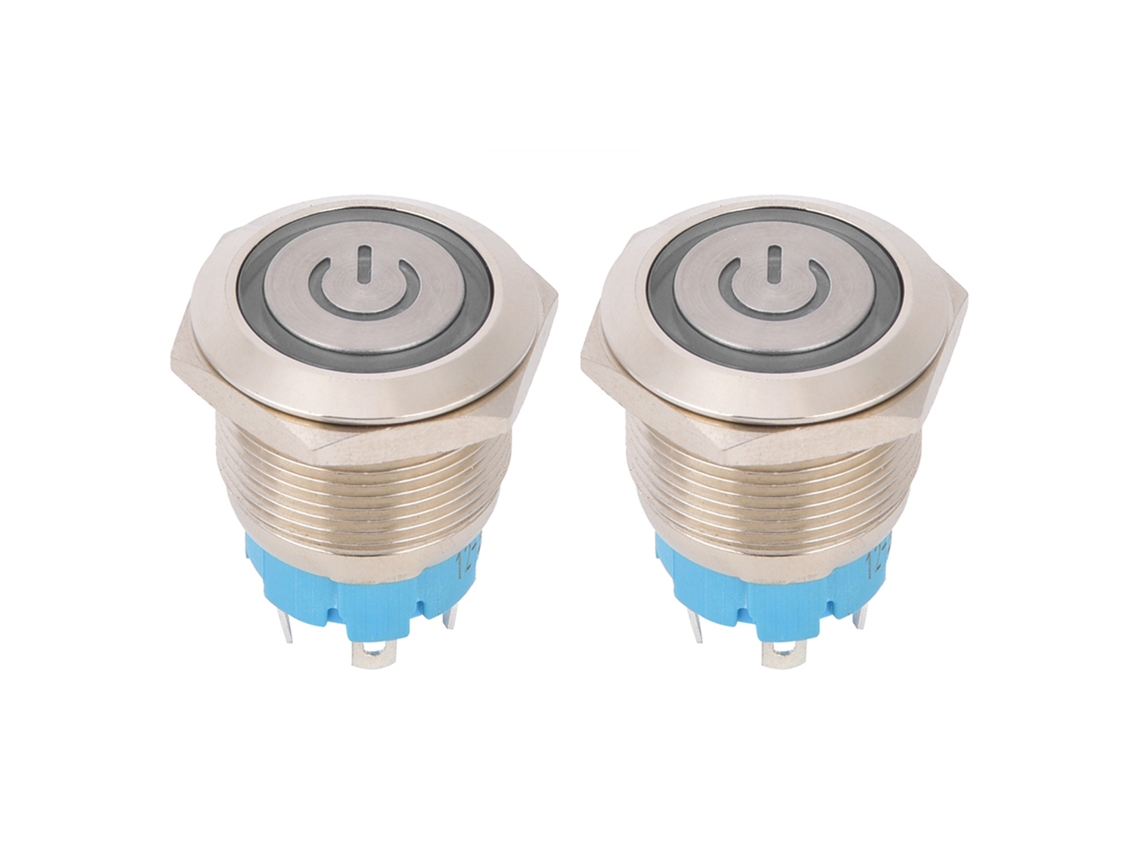 Interruptor De Botão Push 4-pino 19mm Cabeça Plana Aço Inox Com Luz Ip65 12-24vdc Branco 2pcs