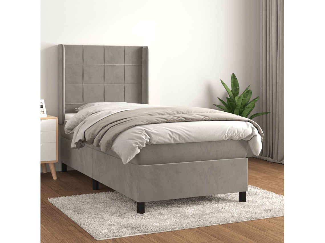 Vidaxl Cama Com Molas/colchão 90x190 Cm Veludo Cinza-claro