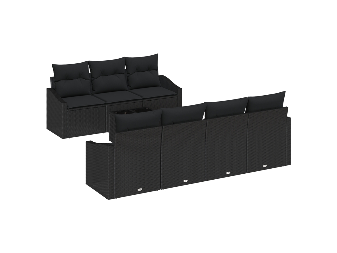 Conjunto 8 Sofá De Jardim Vidaxl Preto Vime Pe (55 X 55 X 37 Cm)