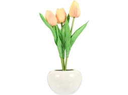 Abajur de Mesa Led em Formato de Tulipa Artificial, Luminária Noturna Decorativa em Cerâmica Dourada. SFUSHOS