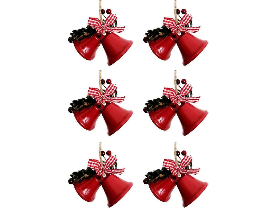 Enfeites De Natal Red Bell Com Laço E Frutas Vermelhas Para Pendurar Na Árvore De Natal. Olysi Shop (pacote Com 6)