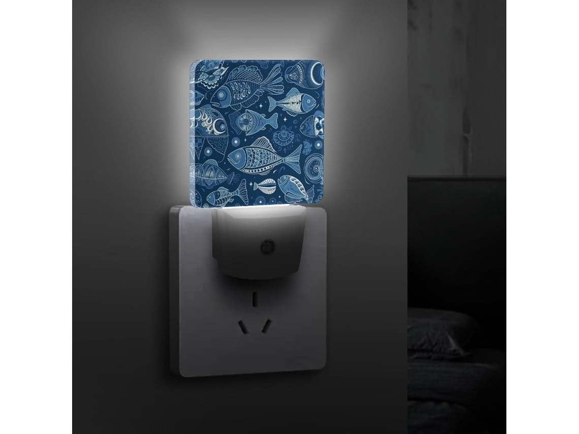 Luminária De Parede Com Sensor Crepuscular, Design Peixes E Conchas,
