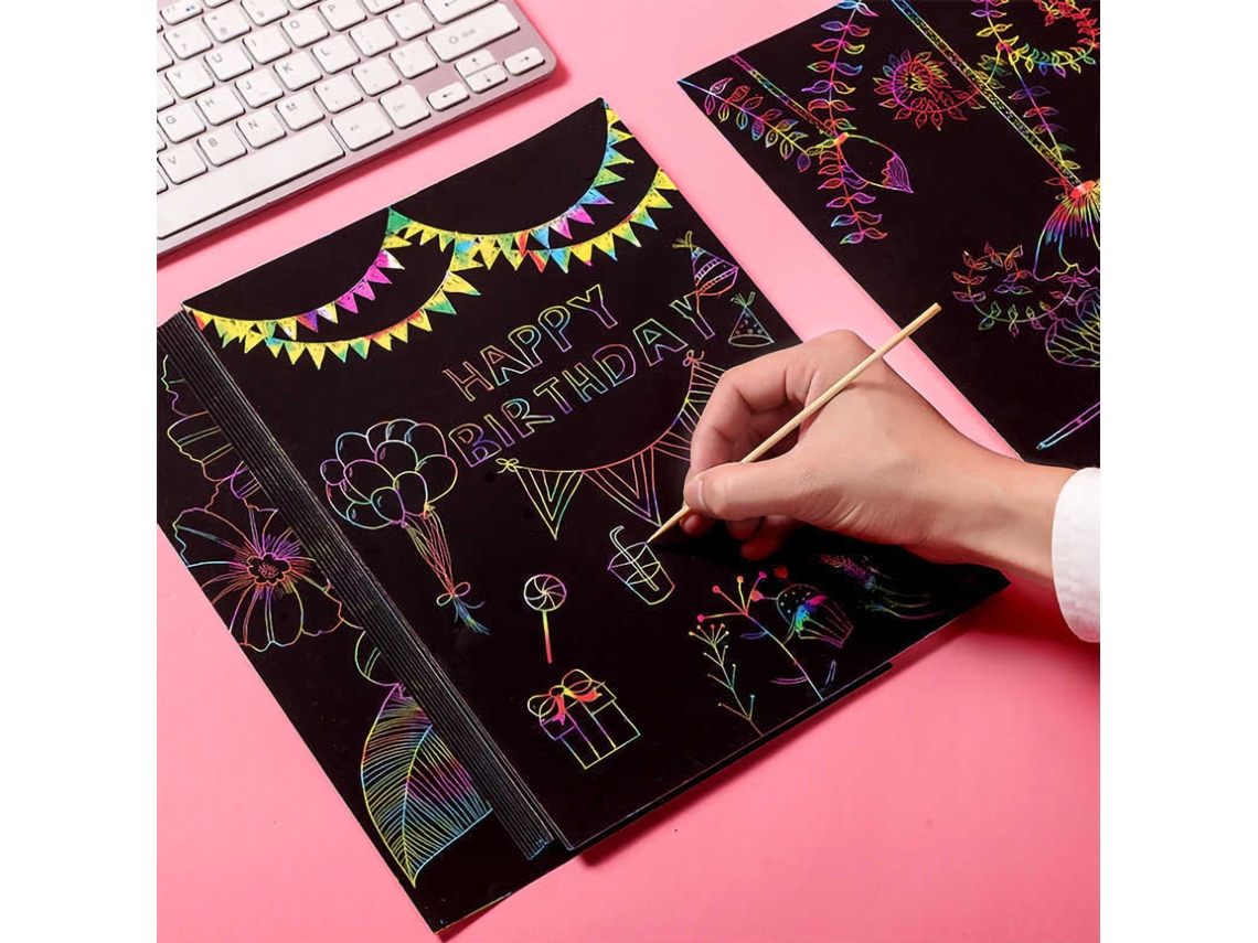 Kit Arte Rayo Scratch Niños 50 Folhas 5 Estilos