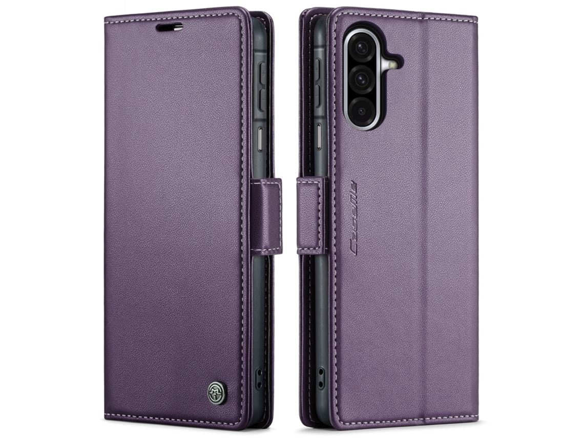 Capa Para Samsung Galaxy A26 De Couro Com Textura De Lichia E Fecho Borboleta Com Proteção E Sistema Rfid Antirroubo Roxa