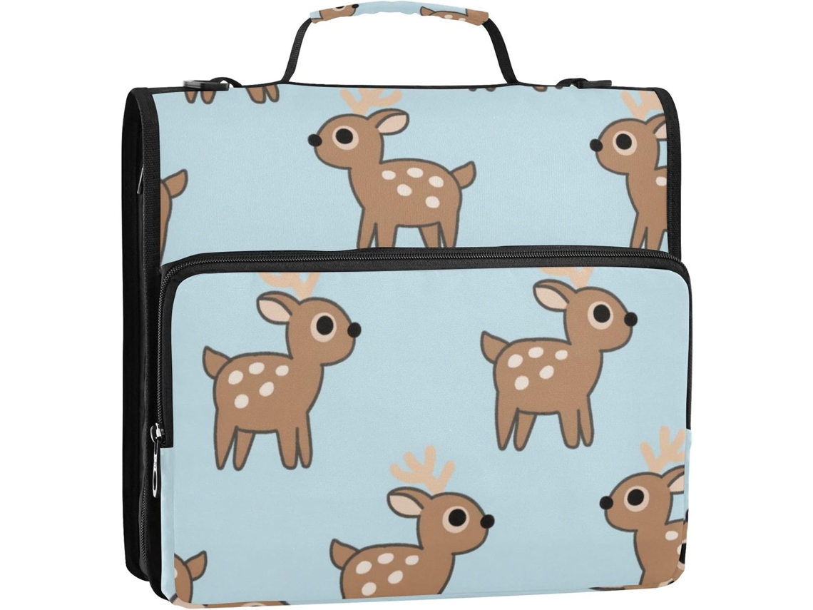 Organizador de Mesa com 3 Argolas, Alça, Vários Bolsos, Estampa Cervo Azul Desenho Animado, 3,8 Cm, para Uso D