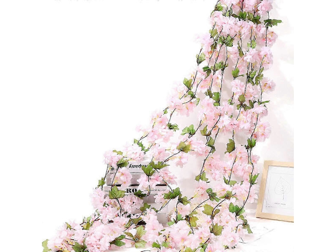 Conjunto de 8 Flores de Cerejeira Artificiais, Guirlanda de Plantas Suspensas em Seda, Flores Artificiais para Casa, Parede AQUAFORGE