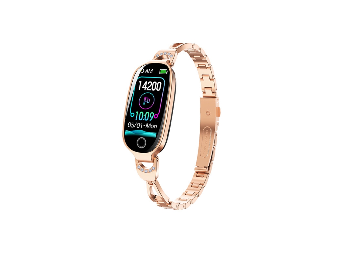 Relógio Feminino F81 CZHHMART, com monitor frequência cardíaca, rastreador de atividades, ouro rosa