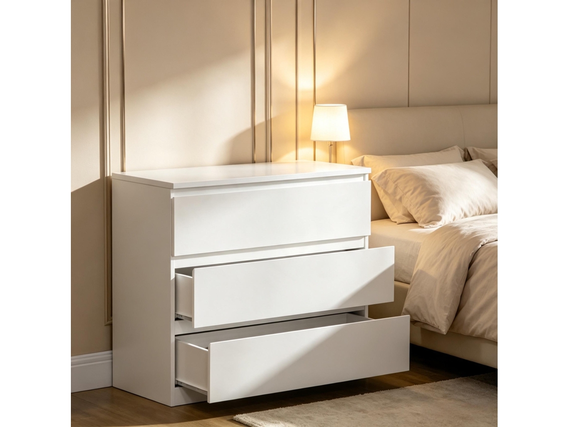 Cómoda Com 3 Gavetas, Design Simples e Atemporal, Móvel Prático Com Gavetas Espaçosas para Quarto