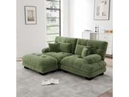 Sofá Cloud De Canto Em Chenille Com Ottoman E Almofadas Verde