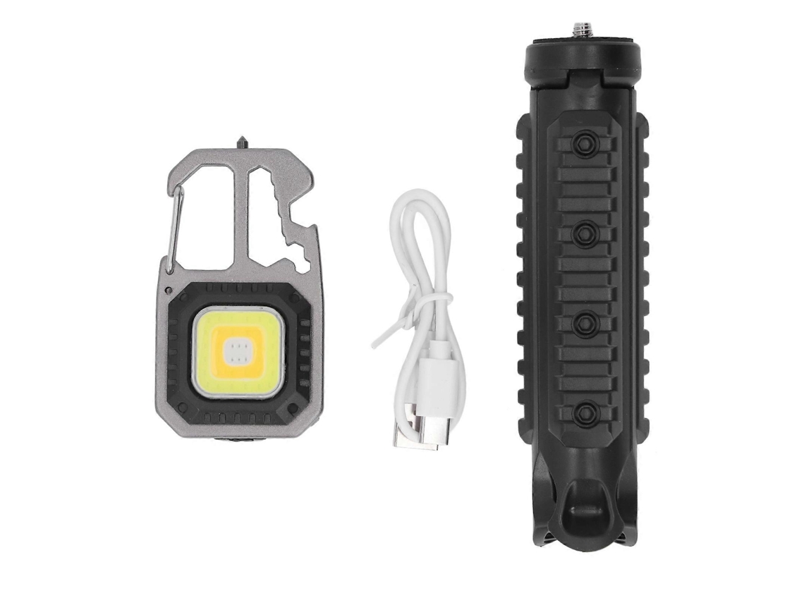 Mini Lanterna Cob De 3 Modos, Recarregável, Multifuncional, Prata E Preta, Portátil, Lanterna De Bolso Com Tripé Para Camping. Loja Olysi