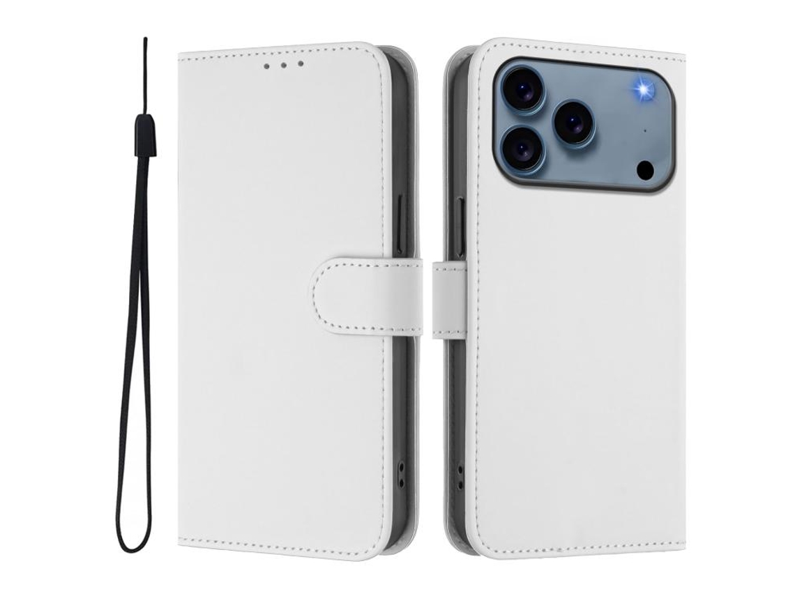 Capa De Couro Sintético Para Iphone 17 Pro Max - Toque Suave - Cor Sólida - Com Cordão