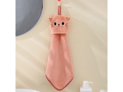 Toalha de Mão Superabsorvente em Fleece Coral com Bordado de Gato MDUG (rosa)