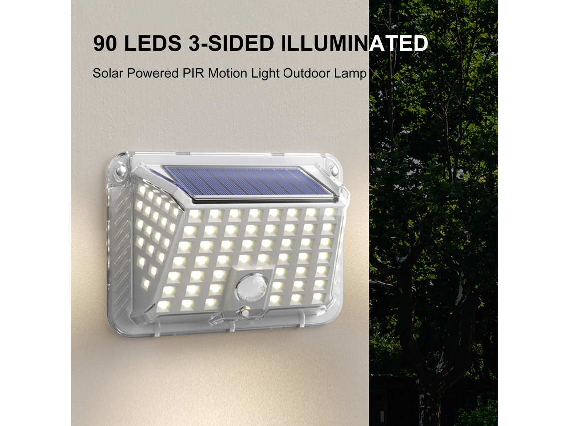 Luz Solar Externa 90 Leds Ip65 com 3 Modos e Detector Pir para Jardim | S/MARCA