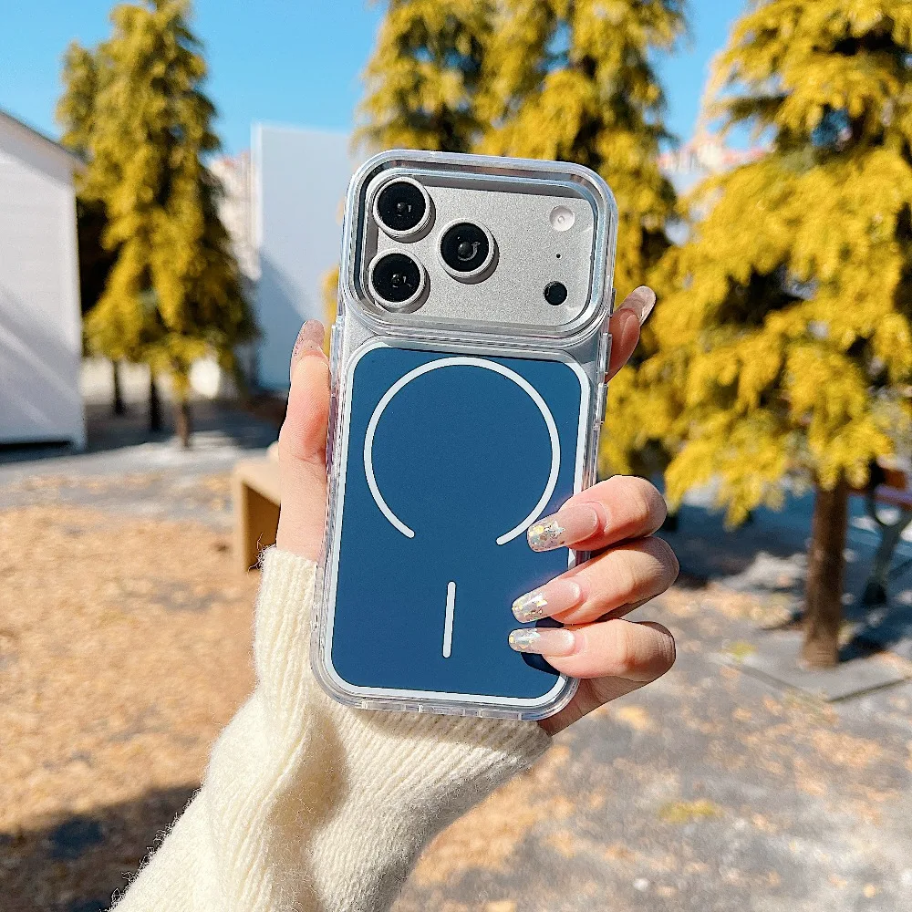 Capa Transparente Com Carregamento Sem Fio Magsafe Para Iphone 14 Pro (azul).