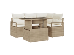 Conjunto 5 Conjunto De Sofá De Jardim Vidaxl Bege Vime Pe (100 X 55 X 73 Cm)