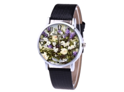 Relógio analógico de quartzo para homens e mulheres com pulseira de couro PU (preto)