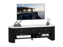 Suporte para TV de 140 cm, suporte para TV de 65 polegadas com efeito mármore, 3 gavetas, frente cor canela, 2 laterais frontais -pt